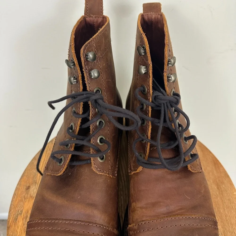 Patina Portland Leather Mens Size 12 Boots Brown Leather Lace Up Ankle Cap Toe
